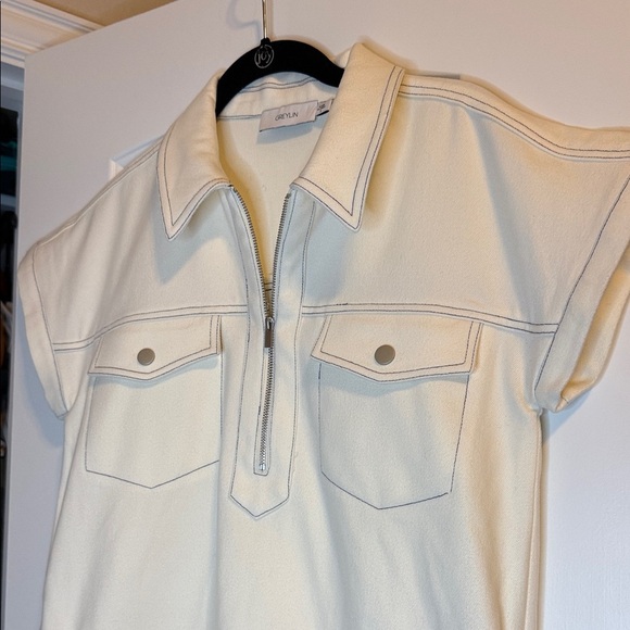 Greylin Cream White Zip-Up Shift Dress Small - Picture 8 of 10
